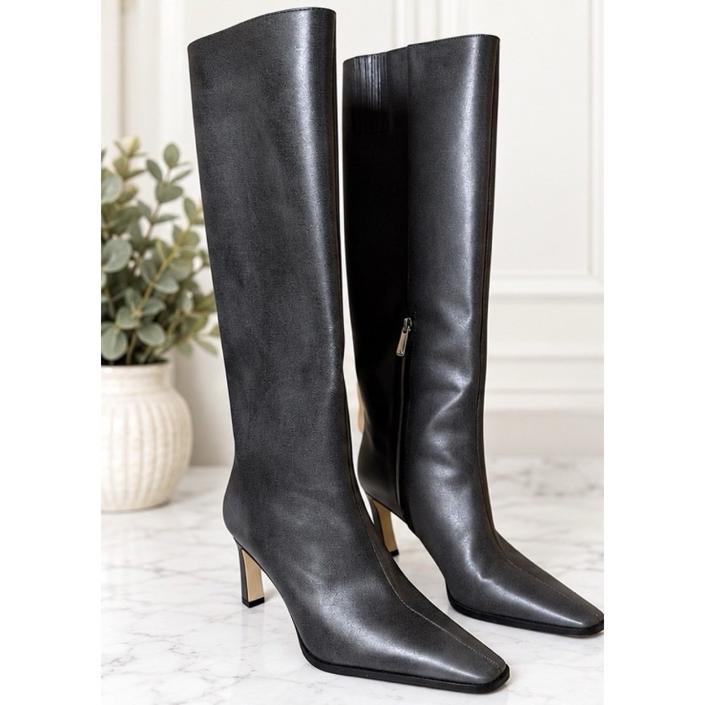 Michael Kors Womens Darrah Heeled Burnish Riding Boots Charcoal Gray Size 10M
